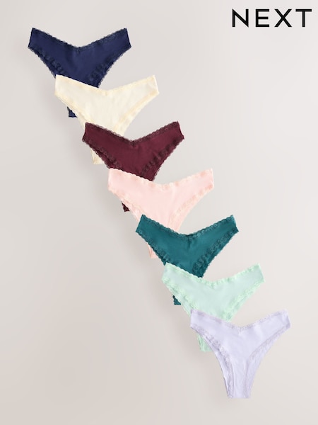 Purple/Green - Cotton And Lace Knickers 7 Pack