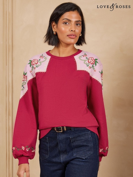Pink - Love & Roses Rodeo Embroidered Sweatshirt