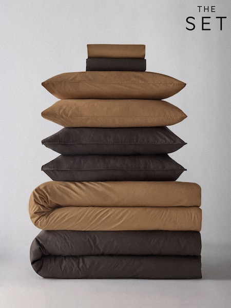 The Set 2 Pack Washed Cotton Bedsets With Fitted Sheets