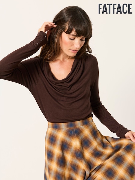 Chocolate Brown - Fatface Long Sleeve Cowl Neck Top