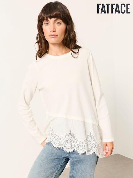 Ivory - Fatface Lace Trim T-shirt