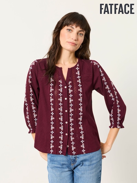 Burgundy Red - Fatface Embroidered Top