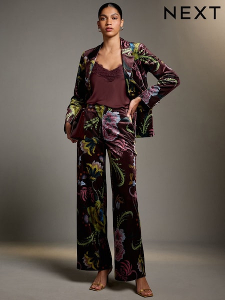 Print - Velvet Wide Leg Trousers