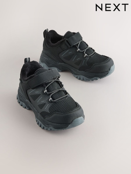 Black - Waterproof Touch Fasten Elastic Lace Walking Shoes With Thinsulate