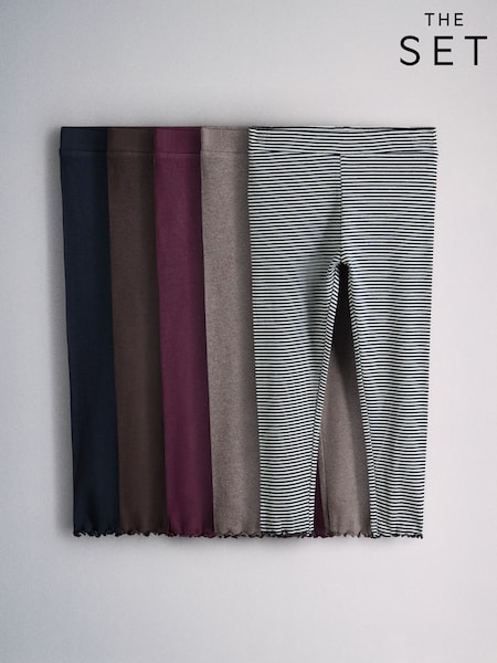 Bleu/Bleu marine/Rayures/Crème/Rouge bourgepain - The Set 5 Leggings côtelés en jersey