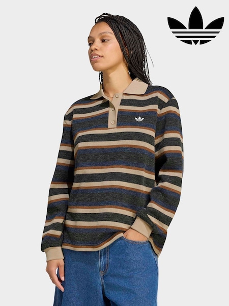 Crno/Cream - Adidas Originals Stripe Knitted Polo Top