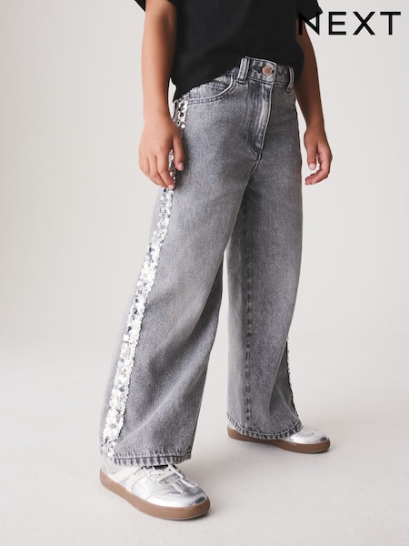 Grey/ Silver Sequin Side Tape - Wide Jeans (3-16yrs)