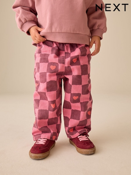 Pink/Burgundy Red Check - Jean imprimé (3mois -7an)