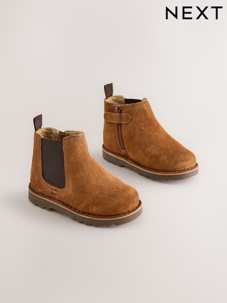 Tan Brown - Warm Lined Leather Chelsea Boots