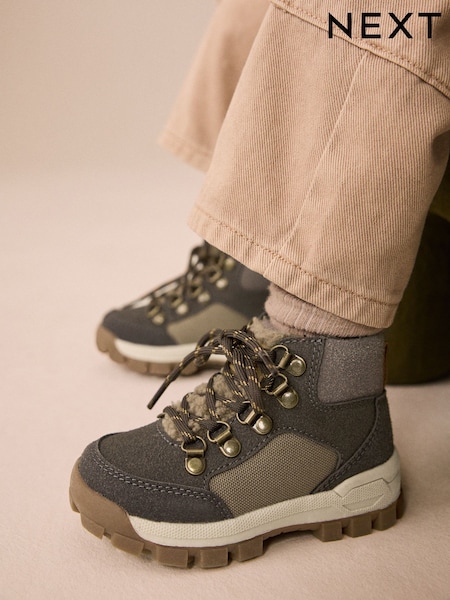 Grey - Lace Up Walking Boots