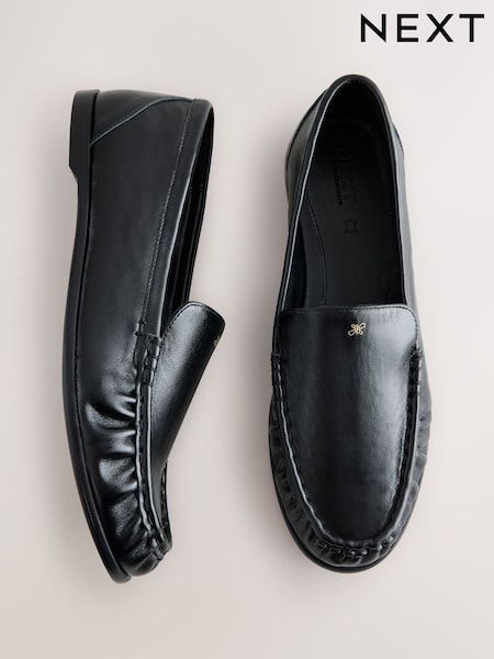 Musta - Forever Comfort® -nahkaiset pyöreäkärkiset loaferit