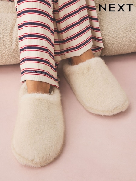 Ecru/Cream - Fur Mule Slippers