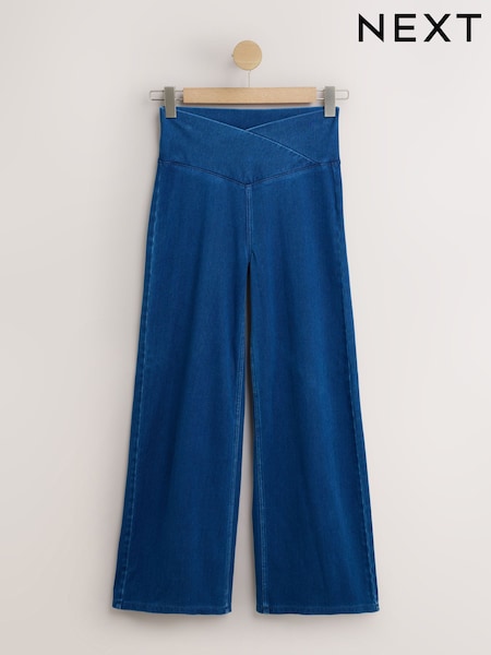 Dark Blue Wrap Waist - Jersey Denim Wide Leg Trousers