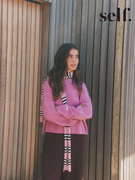 Bright Pink - Self. Knitted Boxy Crew Neck Jumper