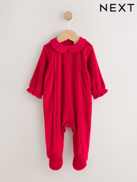 Trešnja crvena - Velour Collared Baby Sleepsuit (0mths-3yrs)