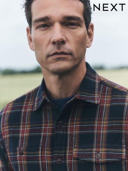 Navy/Red - Regular Check Long Sleeve Shirt