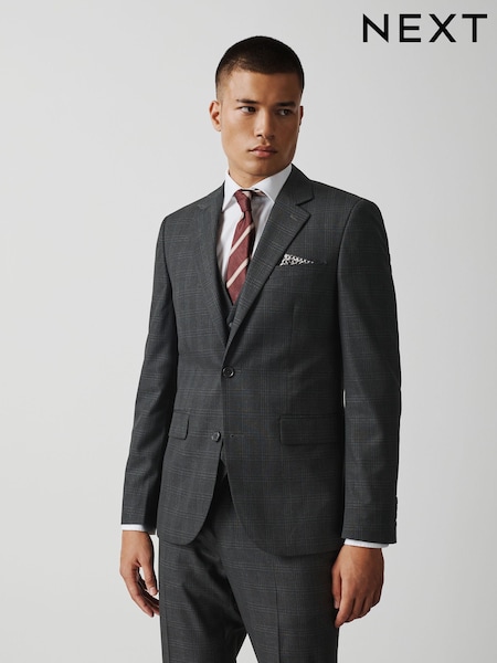 رمادي رمادي داكن - Regular Slim Fit Check Suit Jacket