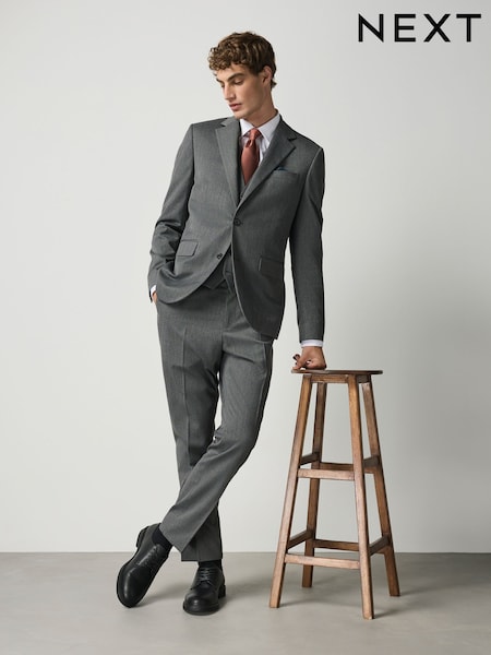 Gris de charbon de bois - Slim Fit Textured Suit Trousers