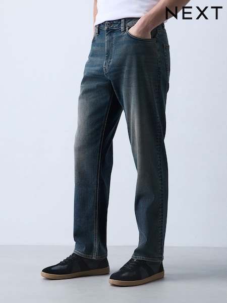 Dark Blue - Straight Fit Motion Flex Jeans