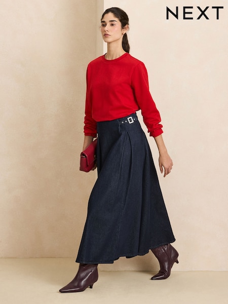 Indigo Blue - Pleated Denim Kilt Skirt