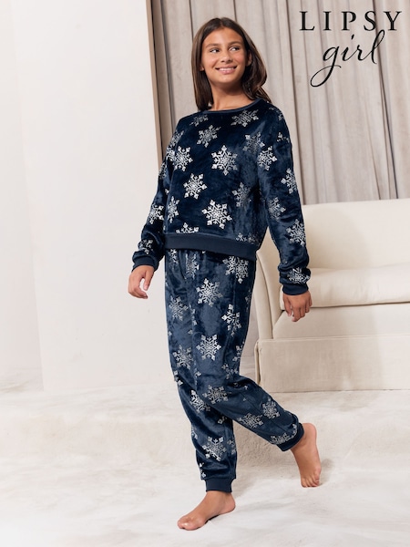 Bleu marine - Lipsy Soft Touch Snowflake Christmas Twosie Pyjamas (5-16yrs)