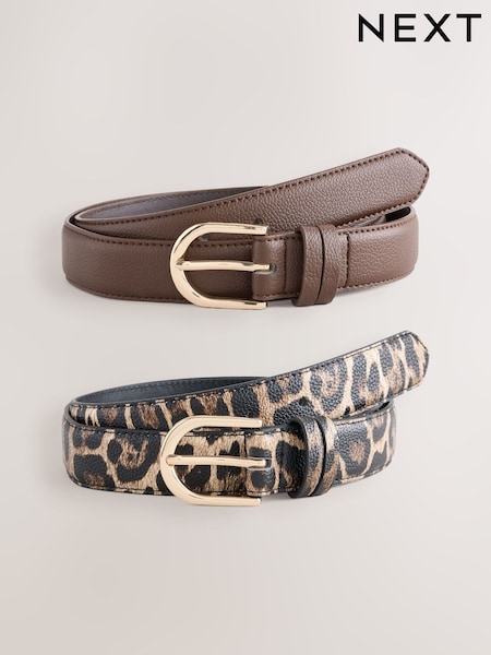 Animal/Chocolate Brown - Regular Pu Belts 2 Pack