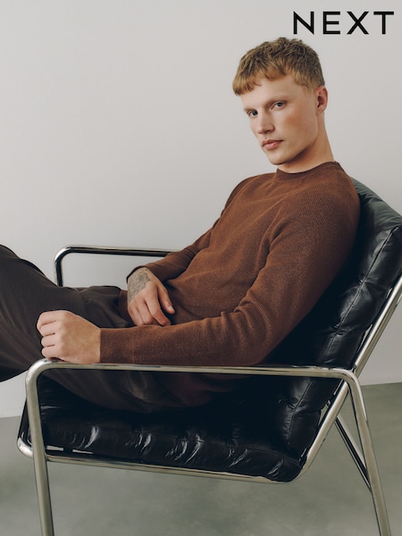 Brown - Regular Textured Knitted Jumper