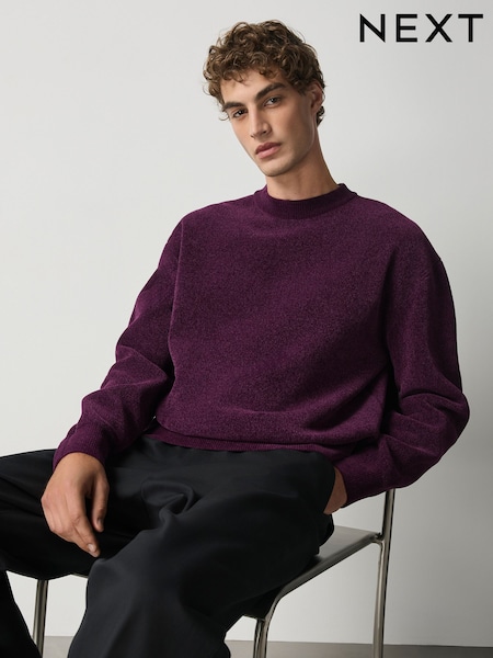 Μωβ - Regular Chenille Crew Neck Jumper