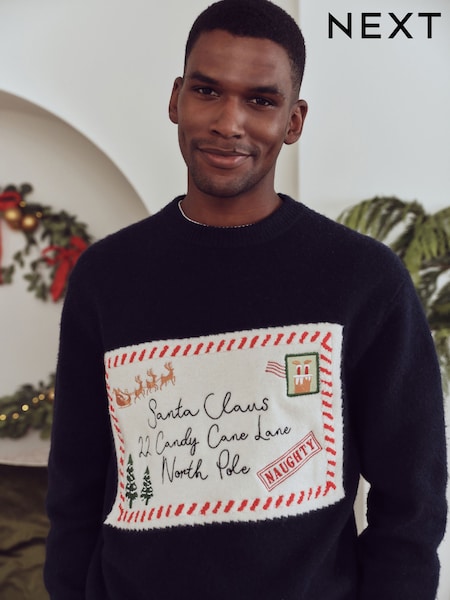 Navy Blue - Regular Santa Letter Matching Family Christmas Jumper