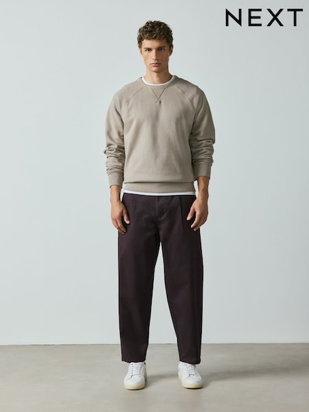 მუქი იისფერი - Barrel Fit Single Pleat Cotton Rich Stretch Chinos