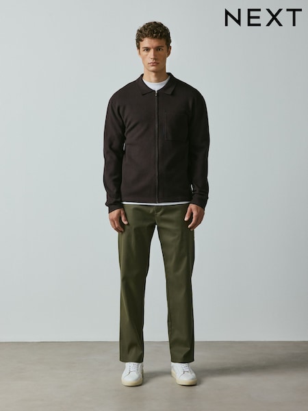 Haki zaļa - Straight Fit Cotton Rich Stretch Chinos