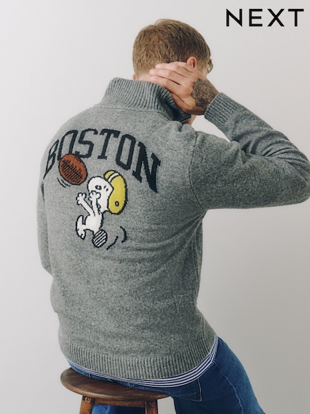 灰色史努比 - Regular Cosy Relaxed Fit Quarter Zip Jumper