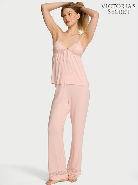 Purest Pink - Victoria's Secret Lace Trim Modal Cami & Trousers Set