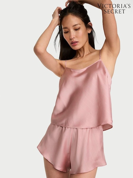 Chalk Rose Pink Shimmery - Victoria's Secret Satin Open Back Cami Set