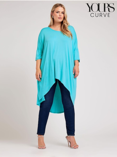 Yours Curve Blue Dipped Hem Longline Tunic (Y53634) | €37