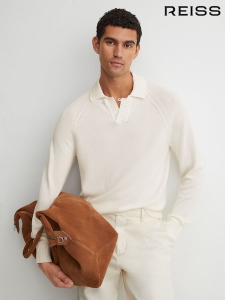 Blanc - Regular Reiss Ashdown Cotton Open-collar Polo Jumper