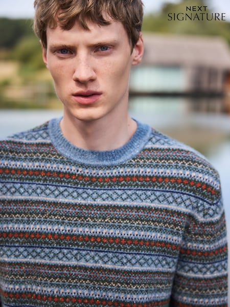 Blue Fairisle Stripe - Regular Signature Lambswool Jumper