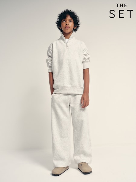 Grey - The Set Quater Zip Neck And Wide Leg Joggers