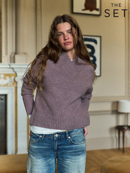 צבע כסף ענן/חום שליו/סגול - The Set 2 Pack High V-neck Jumpers With Wool