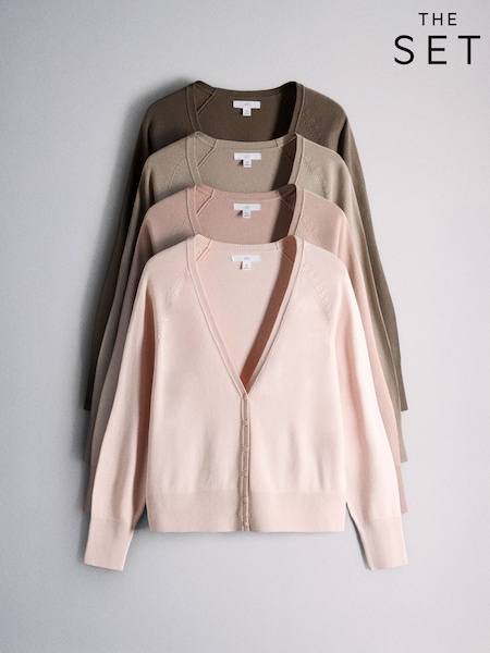 Pink/Mauve - The Set 4 Pack Fine Knitted V-neck Cardigans