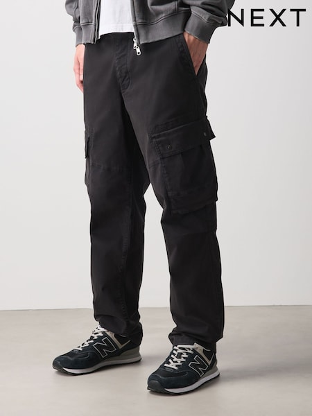 Negru - Relaxed Fit Stretch Utility Cargo Trousers