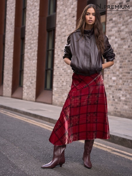 Rojo - N.premium Velvet Check Midi Skirt