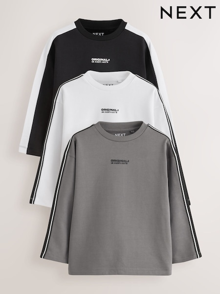 Black/White/Grey - Sport Stripe Long Sleeve T-shirt 3 Pack (3-16yrs)