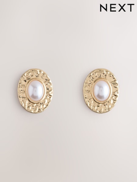 Gold Tone - Resin Heritage Oval Stud Earrings