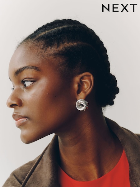 גוון כסוף - Heritage Twist Statement Stud Earrings