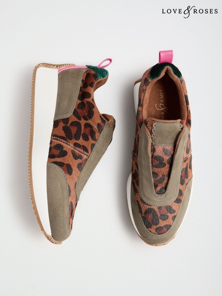 Khaki Green - Love & Roses Elasticated Slip On Jogger Trainers