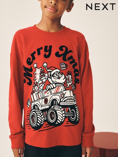 红色圣诞老人 - Long Sleeve Christmas T-shirt (3-16yrs)