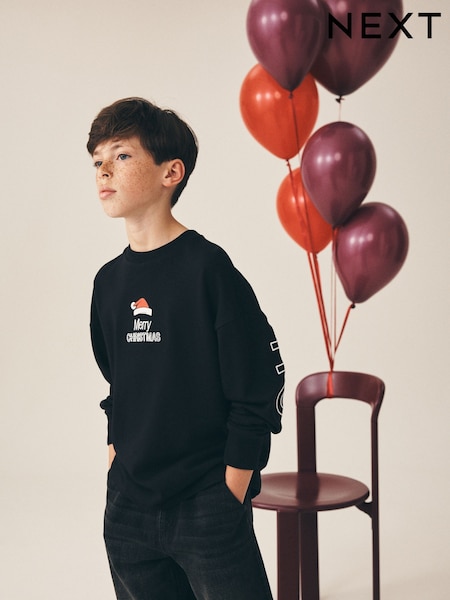 Black Heavyweight - Long Sleeve Christmas T-shirt (3-16yrs)