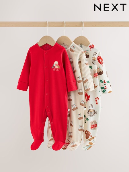 Red - Baby Christmas Sleepsuits 3 Pack (0mths-2yrs)