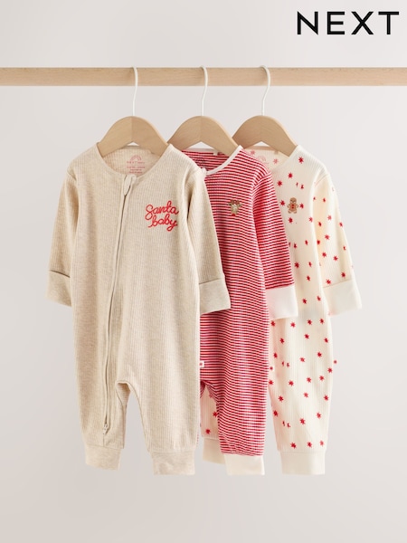 Red/White - Christmas Two Way Zip Baby Sleepsuit 3 Pack (0mths-3yrs)